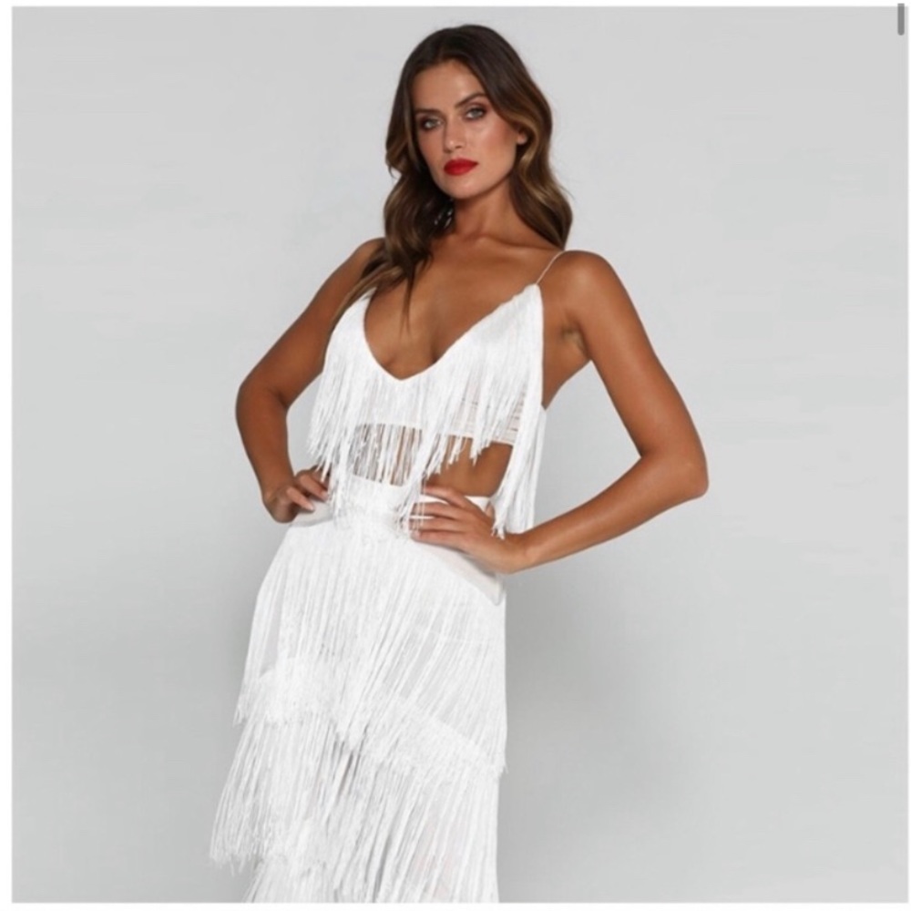White fringe two piece set